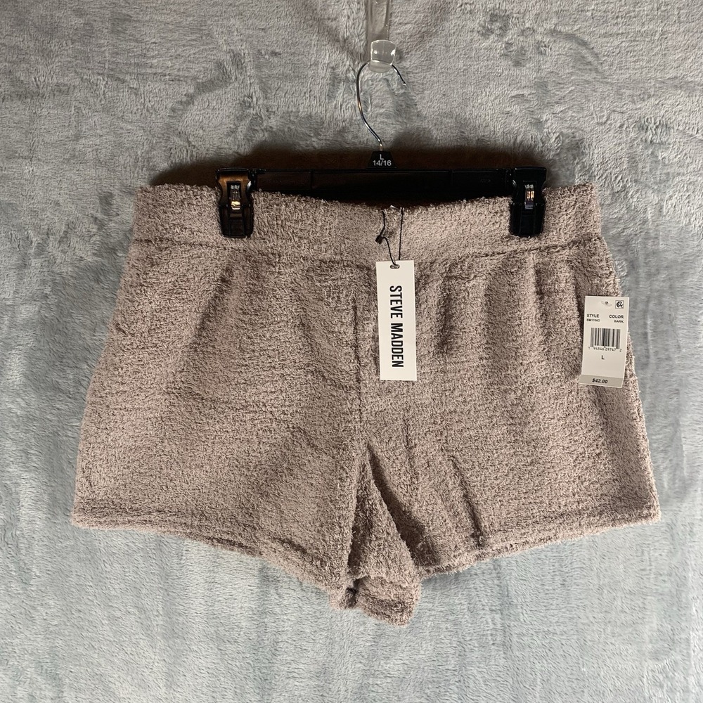 Steve Madden Women's Shorts L‎ Sleep Chenille Fuzzy Pajamas PJs Lounge Tan NWT